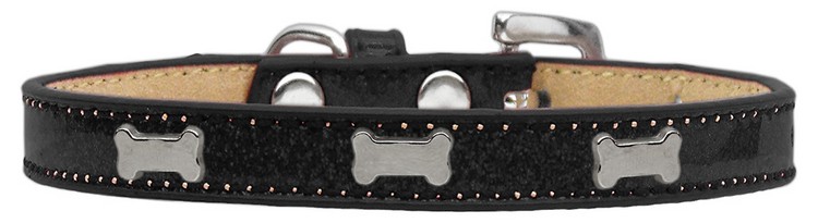 Silver Bone Widget Dog Collar Black Ice Cream Size 20